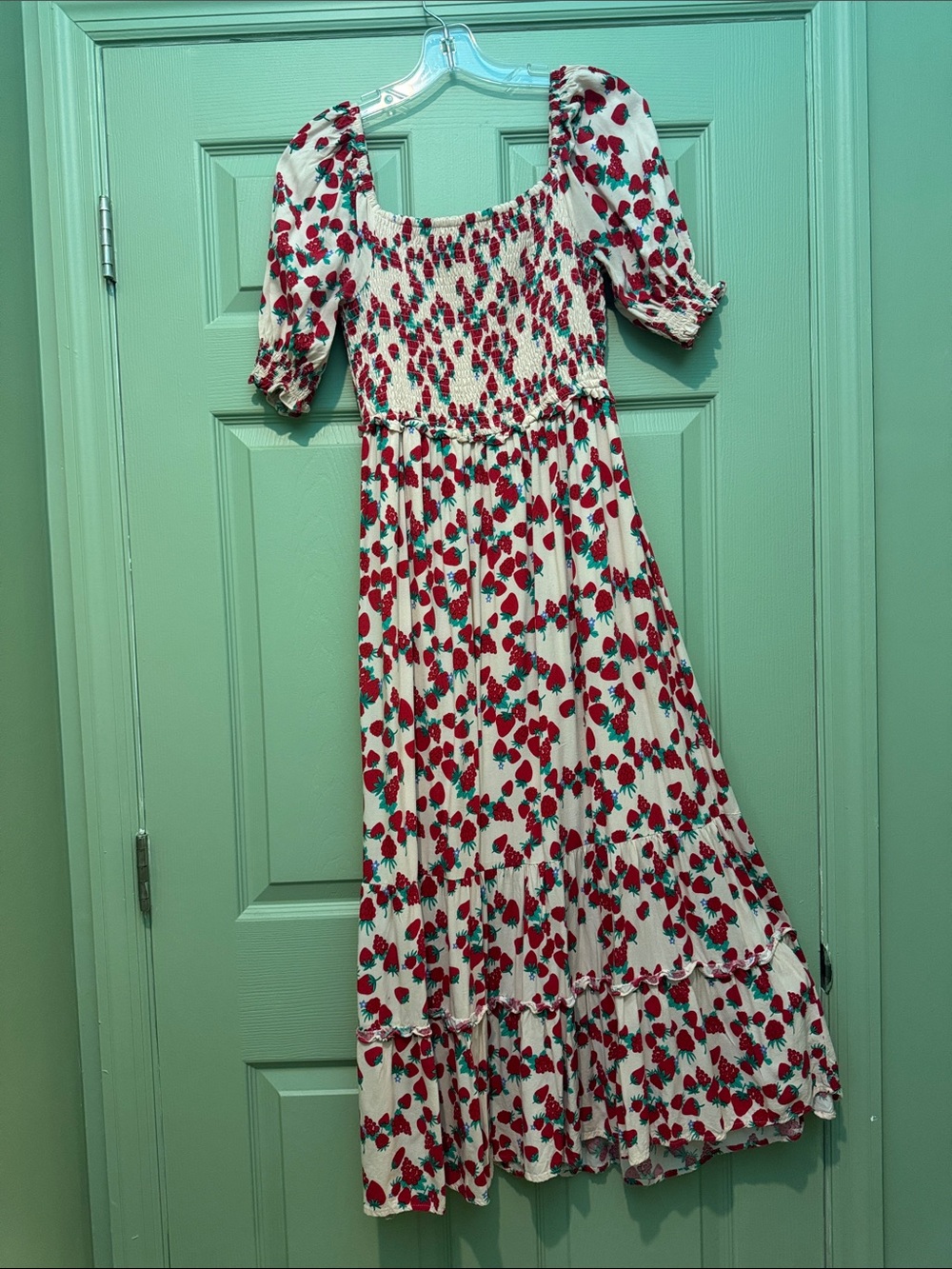 Betsey Johnson Pink Floral Midi Dress with Red Cherry Print